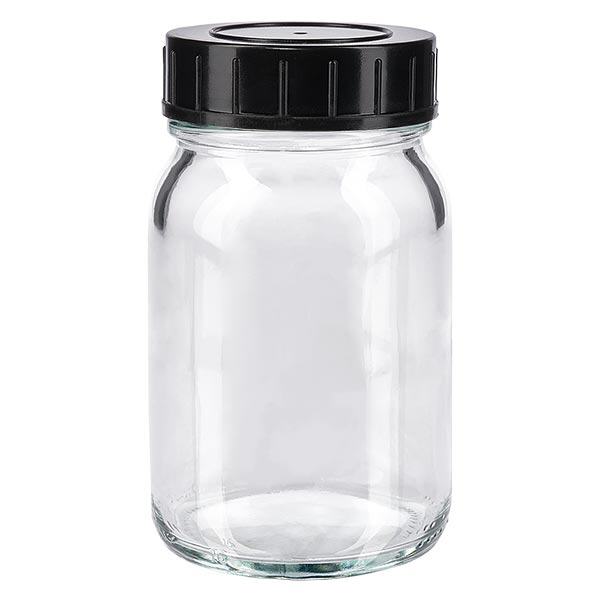 Bouteille à col large 200ml en verre clair avec couvercle vissant Bouteille à col large 200ml en verre clair avec couvercle vissant