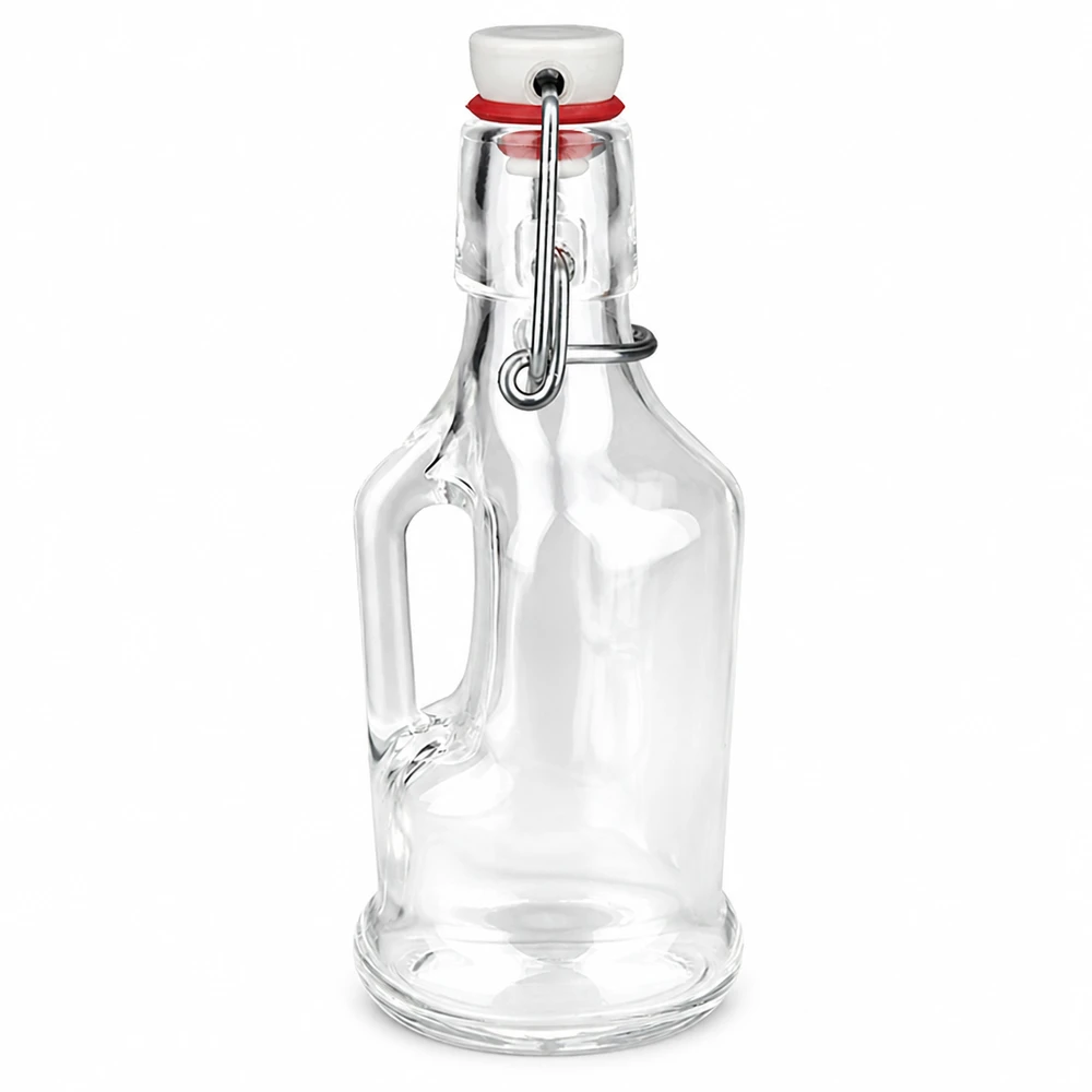 Bouteille en verre 200ml Bertha avec fermeture à étrier en PVC UNiTWIST, verre clair, anse, bouchon blanc en céramique