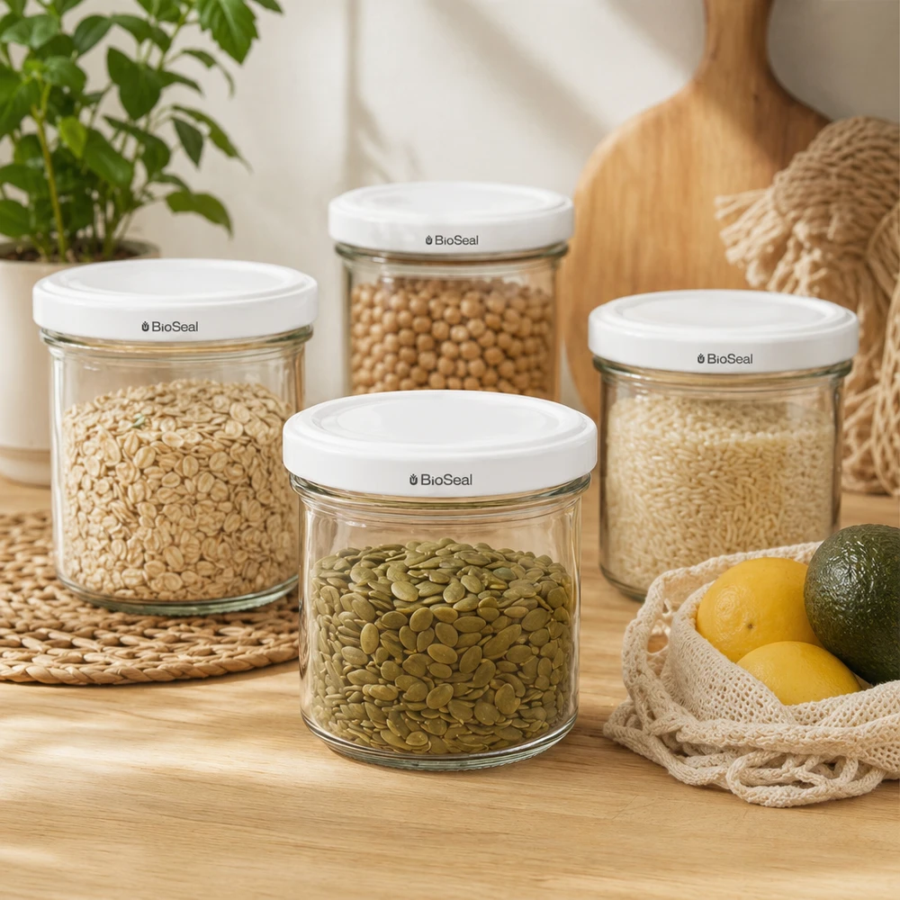 125ml Verre conique avec couvercle BioSeal blanc UNiTWIST UNiTWIST Pots renversés 125ml Set de boîtes à provisions Légumineuses Noix Céréales Conservation TO66 BioSeal Couvercle Cuisine