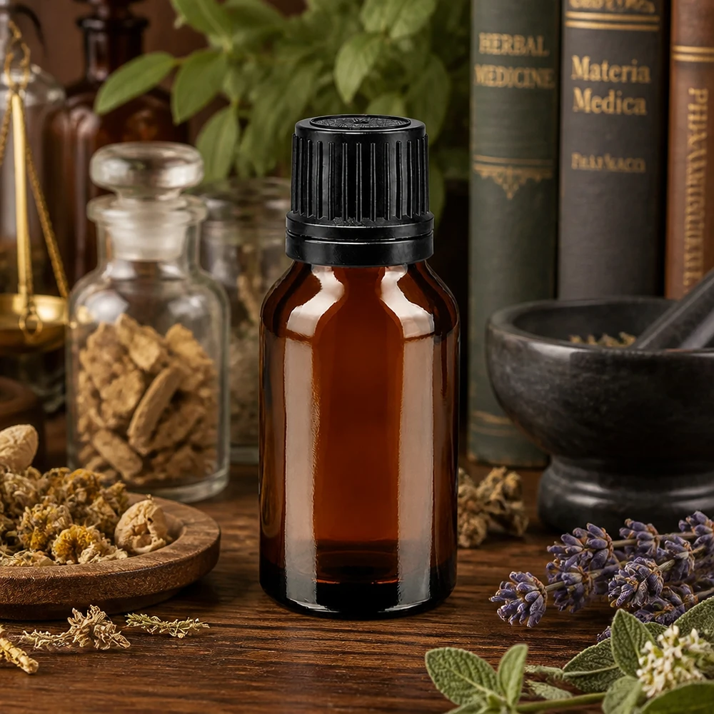 Bouteille de pharmacie brune 15ml bouchon vissable noir bouchon inviolabilité Flacon de pharmacie en verre ambré avec protection contre les UV, 15 ml, muni d'un anneau verseur, destiné à la naturopathie et à l'aromathérapie