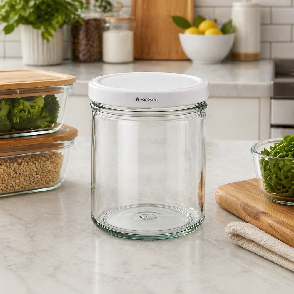 UNiTWIST Bocal à provisions 167ml vide sur plan de travail de cuisine avec couvercle blanc TO66 BioSeal Conteneur en verre Rangement