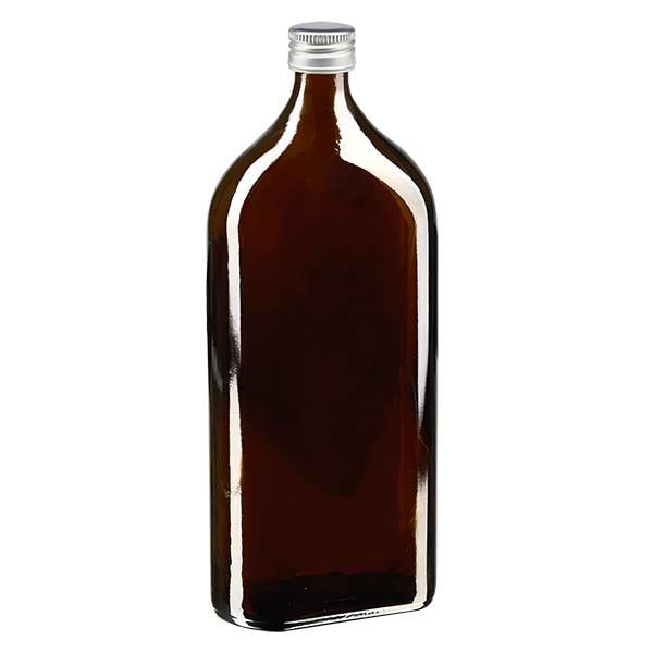 1000 ml Meplat brun avec bouchon alu argent PP28