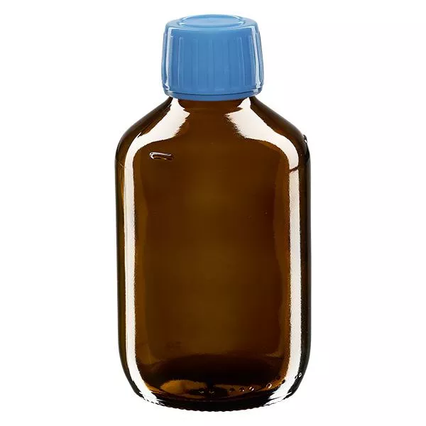 Flacon à usage médical 200ml Euro brun bouchon bleu d'inviolabilité Flacon à usage médical 200ml Euro brun bouchon bleu d'inviolabilité