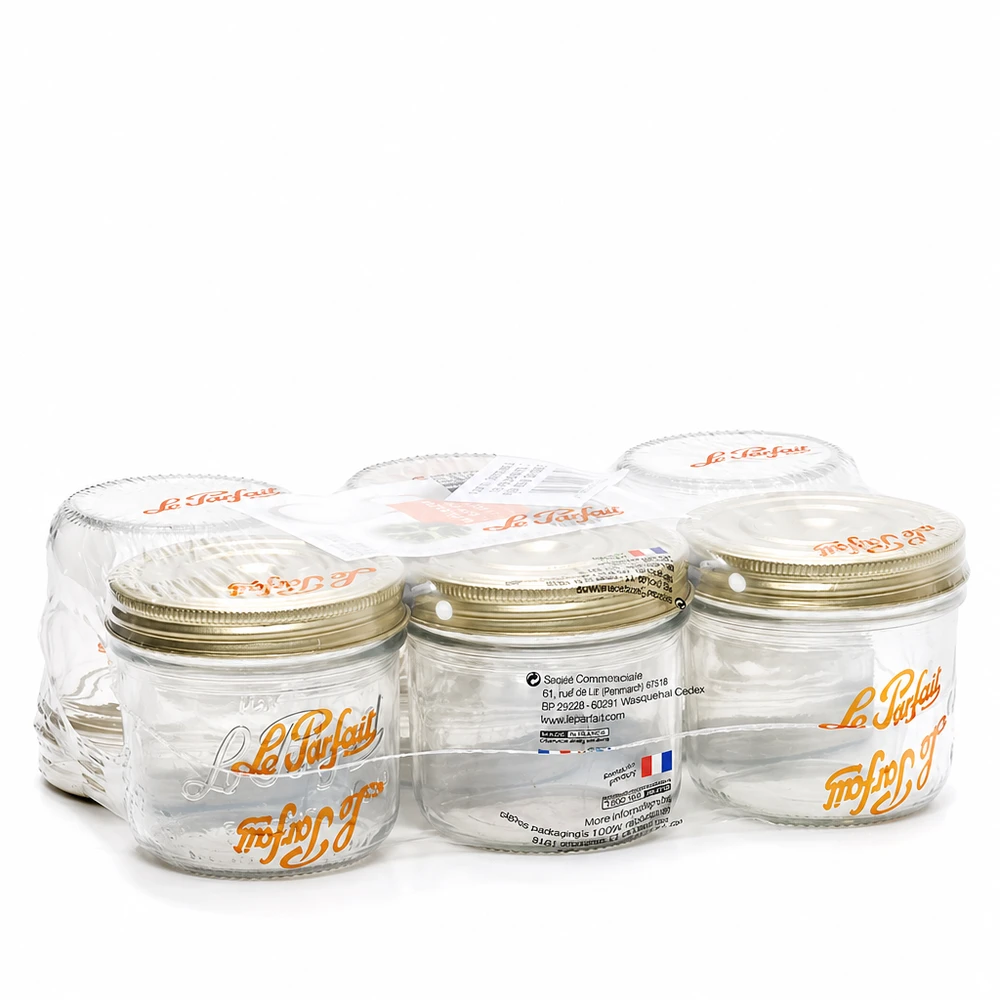 Le Parfait® Familia Wiss 500 g Ø100 mm bocal Lot de six pots de 539ml Familia Wiss avec couvercle à visser en 2 parties Le Parfait en emballage plastique