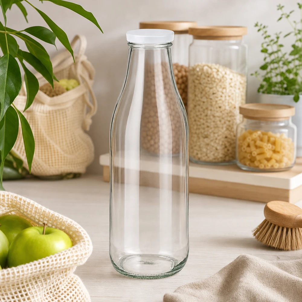 1000ml Bouteille avec couvercle BasicSeal blanc UNiTWIST Bouteille en verre de 1000ml vide avec couvercle blanc BasicSeal cuisine durable Zero Waste Lifestyle conservation de provisions