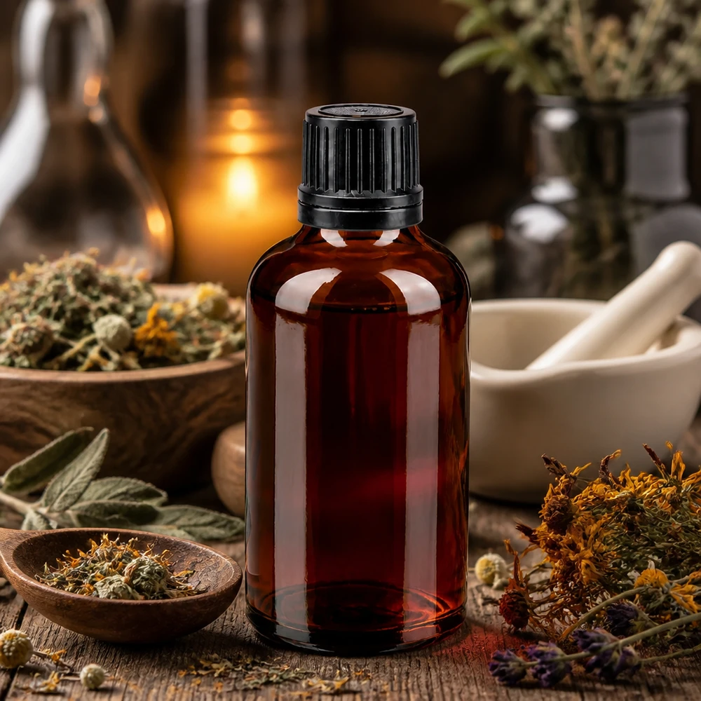 Flacon de pharmacie de 50 ml, en verre ambré, avec bouchon compte-gouttes noir de 8 mm, mortier et pilon, pour phytothérapie