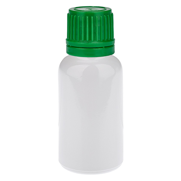 Flacon 20 ml, bouchon à vis 11 mm vert, bouchon d'inviolabilité WhiteLine UT18/20 Flacon 20 ml, bouchon à vis 11 mm vert, bouchon d'inviolabilité WhiteLine UT18/20