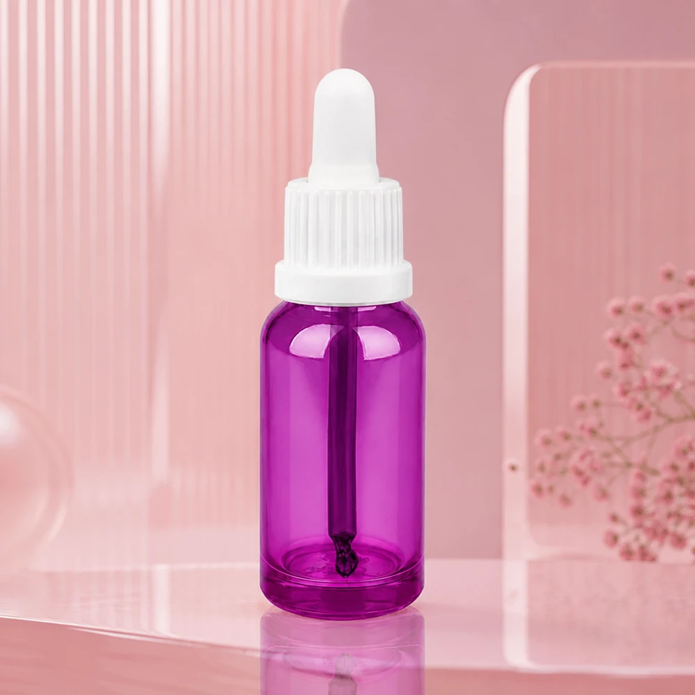 Flacon pipette 20ml blanc originalité bouchon à vis PurpleLine UT18/20 Flacon compte-gouttes violet 20ml en verre robuste pour applications cosmétiques