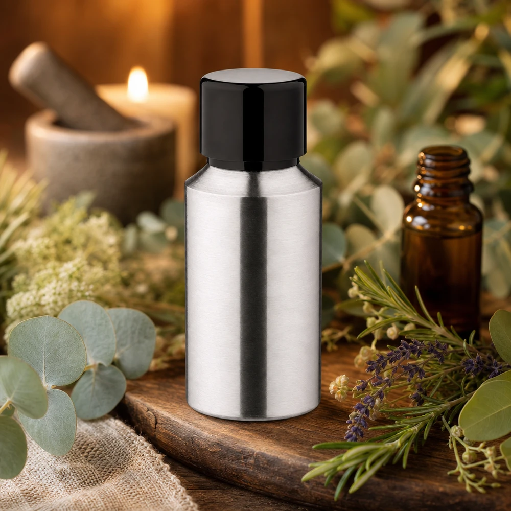 Bouteille en aluminium poncé 30 ml, avec bouchon à vis noir et joint conique Bouteille en métal de 30ml en aluminium poli parfaite pour le bricolage des cosmétiques naturels et des sérums