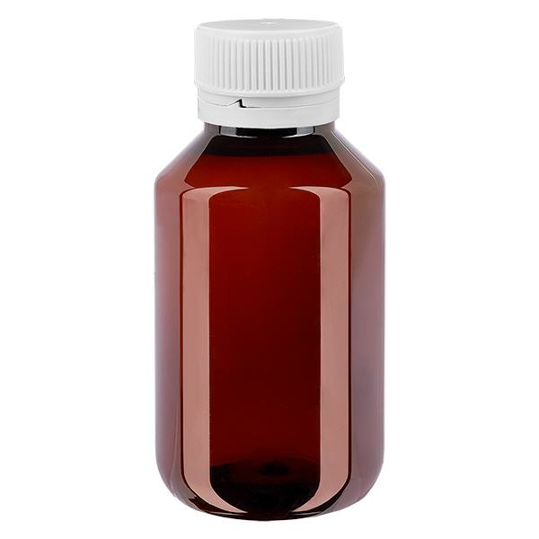 Flacon PET 50ml avec bouchon d'inviolabilité blanc strié Flacon PET 50ml avec bouchon d'inviolabilité blanc strié