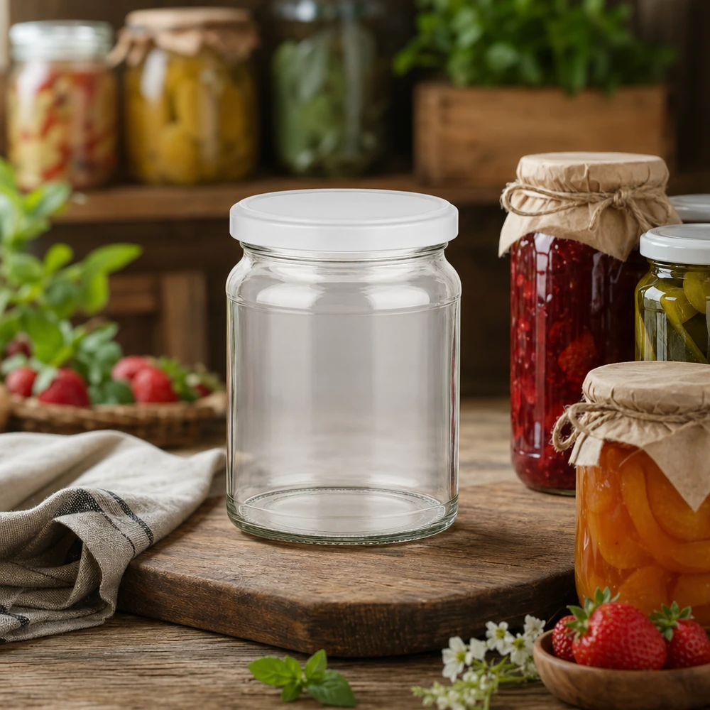 Pot rond de 205ml avec couvercle BasicSeal entre les marmelades et confitures faites maison - parfait pour la mise en conserve