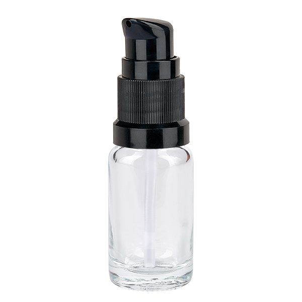10ml flacon pompe noir STD ClearLine UT18/10 Flacon en verre de 10 ml avec pompe noire ClearLine UT18/10 pour cosmétiques et sérums