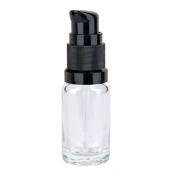Flacon en verre de 10 ml avec pompe noire ClearLine UT18/10 pour cosmétiques et sérums