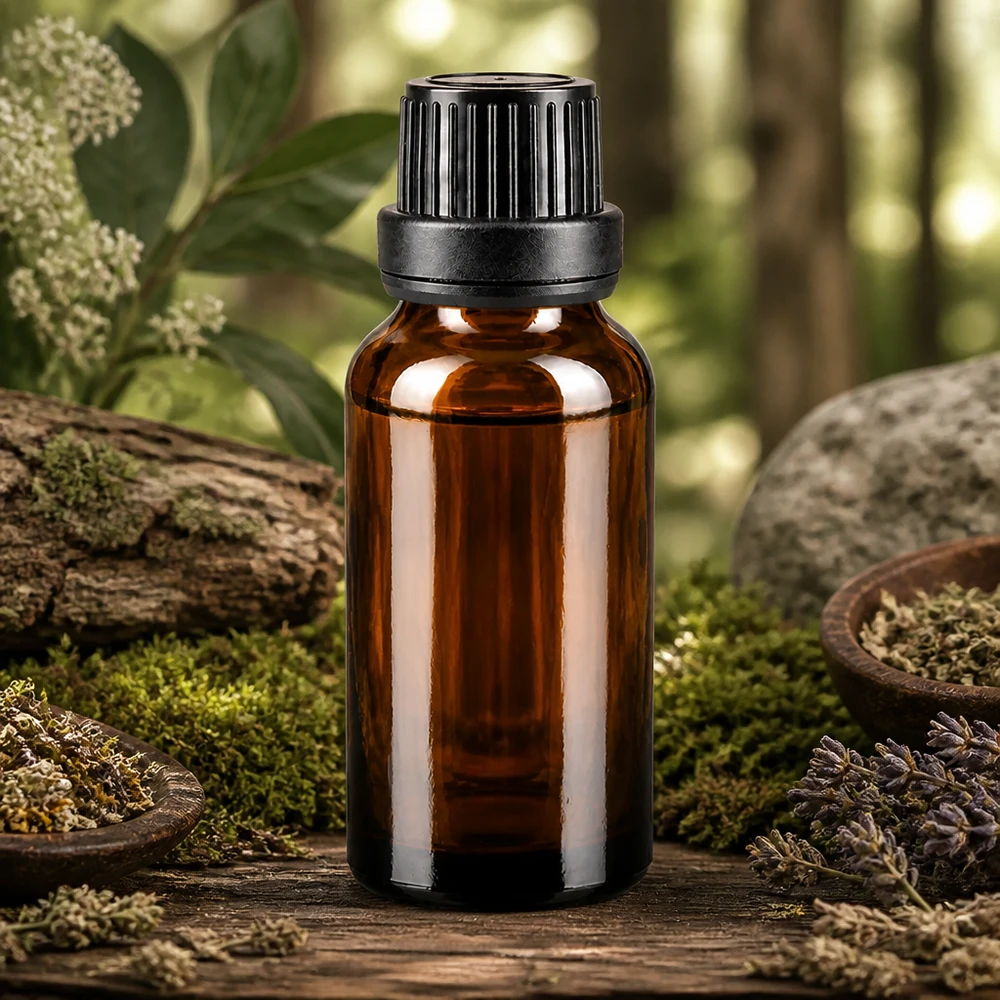 Flacon de pharmacie brun de 20 ml, résistant aux UV, muni d'un compte-gouttes de précision de 2 mm et d'un bouchon OV noir