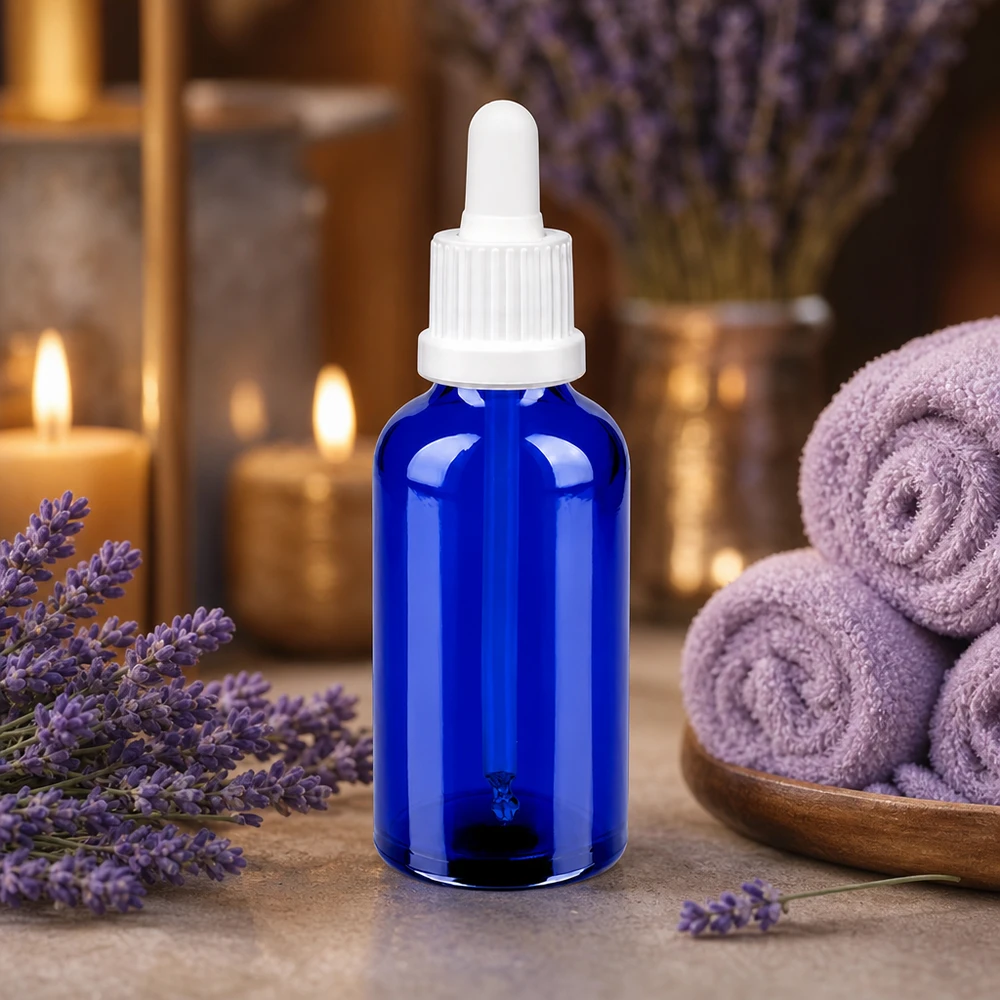 Flacon à pipette 50ml blanc OV BlueLine UT18/50 Flacon en verre 50ml avec bouchon OV BlueLine UT18/50 idéal pour les cosmétiques et les huiles de soin DIY
