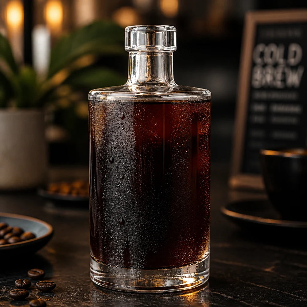 Bouteille en verre 350 ml « Marie » sans bouchon UNiTWIST® 350ml Bouteille en verre Marie remplie de café Cold Brew Grains de café Ambiente Gastronomie Application Image 6 sur 10