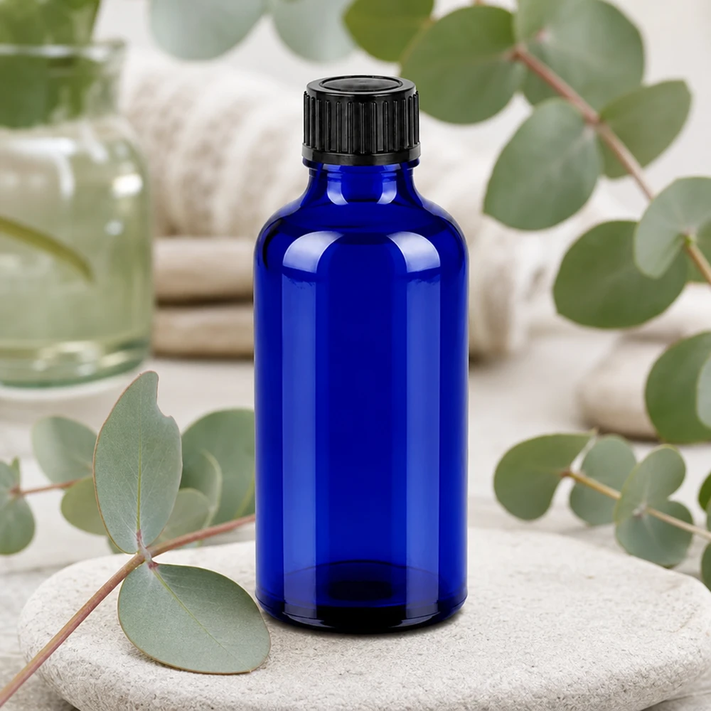 Flacon 50ml 11mm SV noir OV BlueLine UT18/50 Bouteille de pharmacie 50ml en bleu classique avec bouchon noir pour les teintures et les extraits