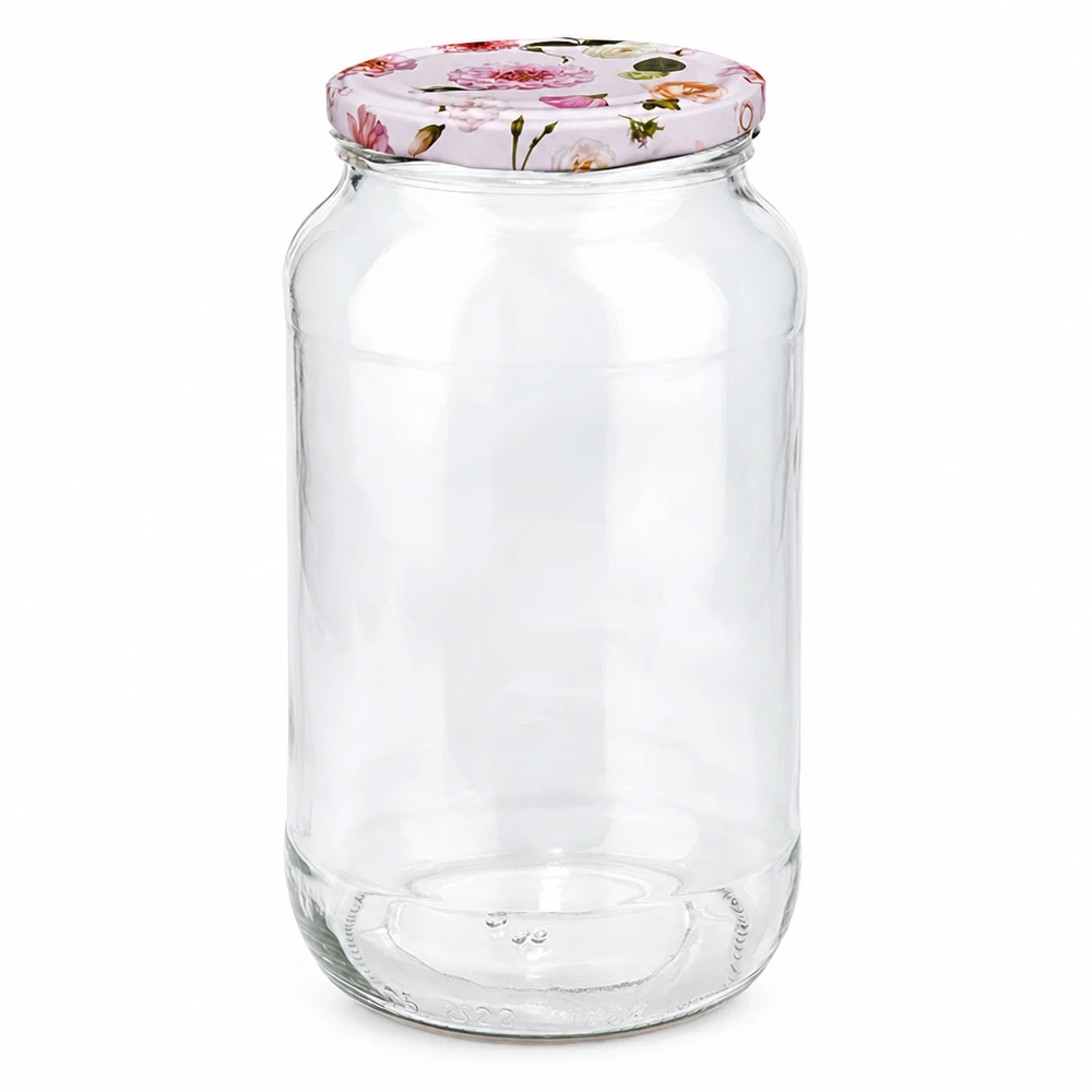 Pot rond de 1062 ml + couvercle BasicSeal rose fleur UNiTWIST Bocal rond de 1062ml avec couvercle rose à fleurs BasicSeal fermeture bocal à conserves