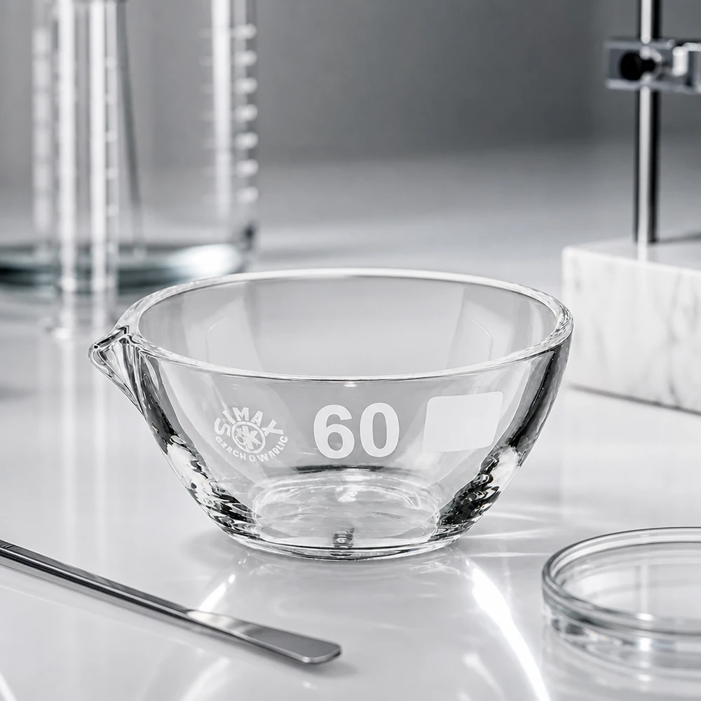 Bol d'évaporation de 45 ml en borosilicate résistant aux produits chimiques avec bec verseur pour substances corrosives