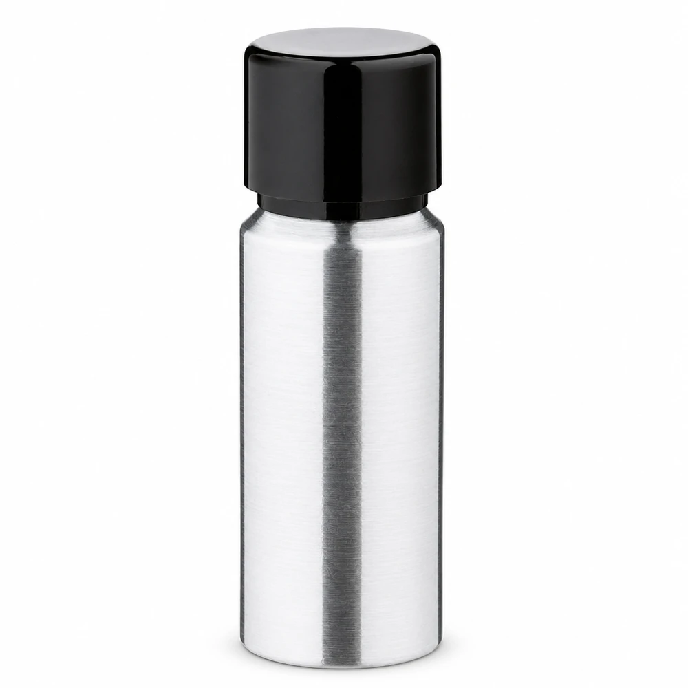Bouteille en aluminium poncé 20 ml, avec bouchon à vis noir et joint conique Flacon compact en aluminium de 20ml avec bouchon à visser, idéal pour les sérums et essences cosmétiques DIY