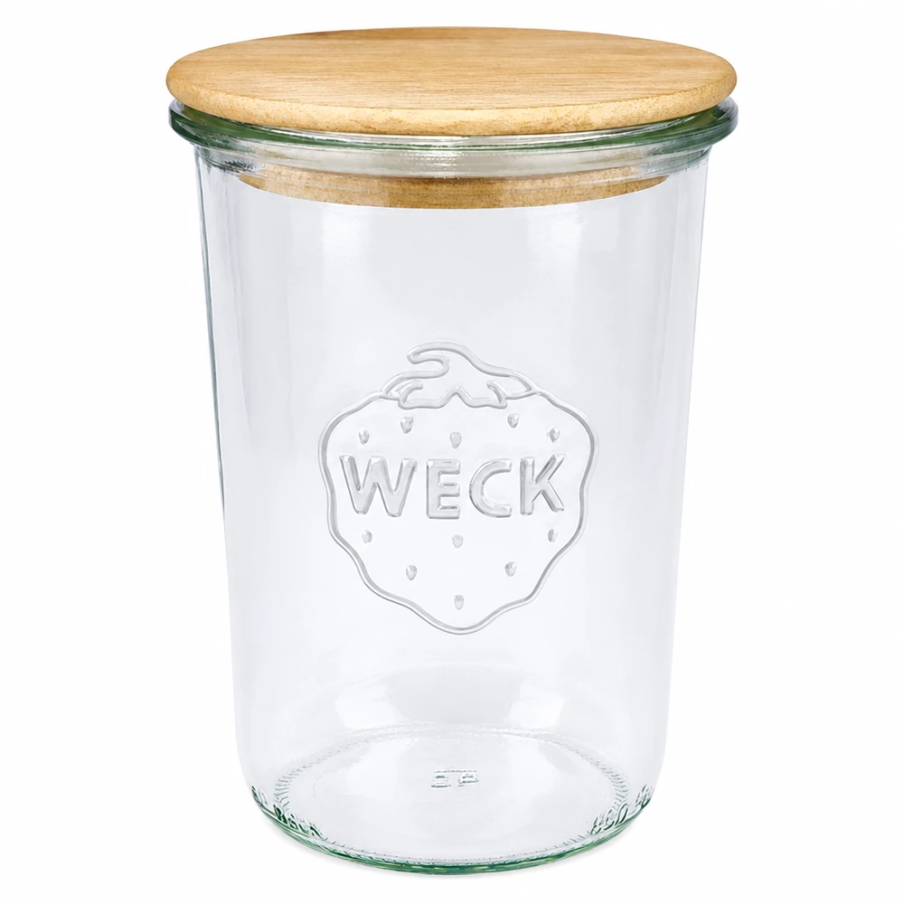 850ml bocal conique WECK RR100 avec couvercle en bois WECK Bocal 850ml RR100 avec couvercle en bois Bocal à provisions transparent avec logo WECK