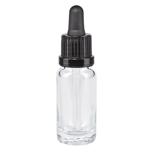 Flacon à pharmacie transparent 10ml pipette noire/noire bouchon d'inviolabilité