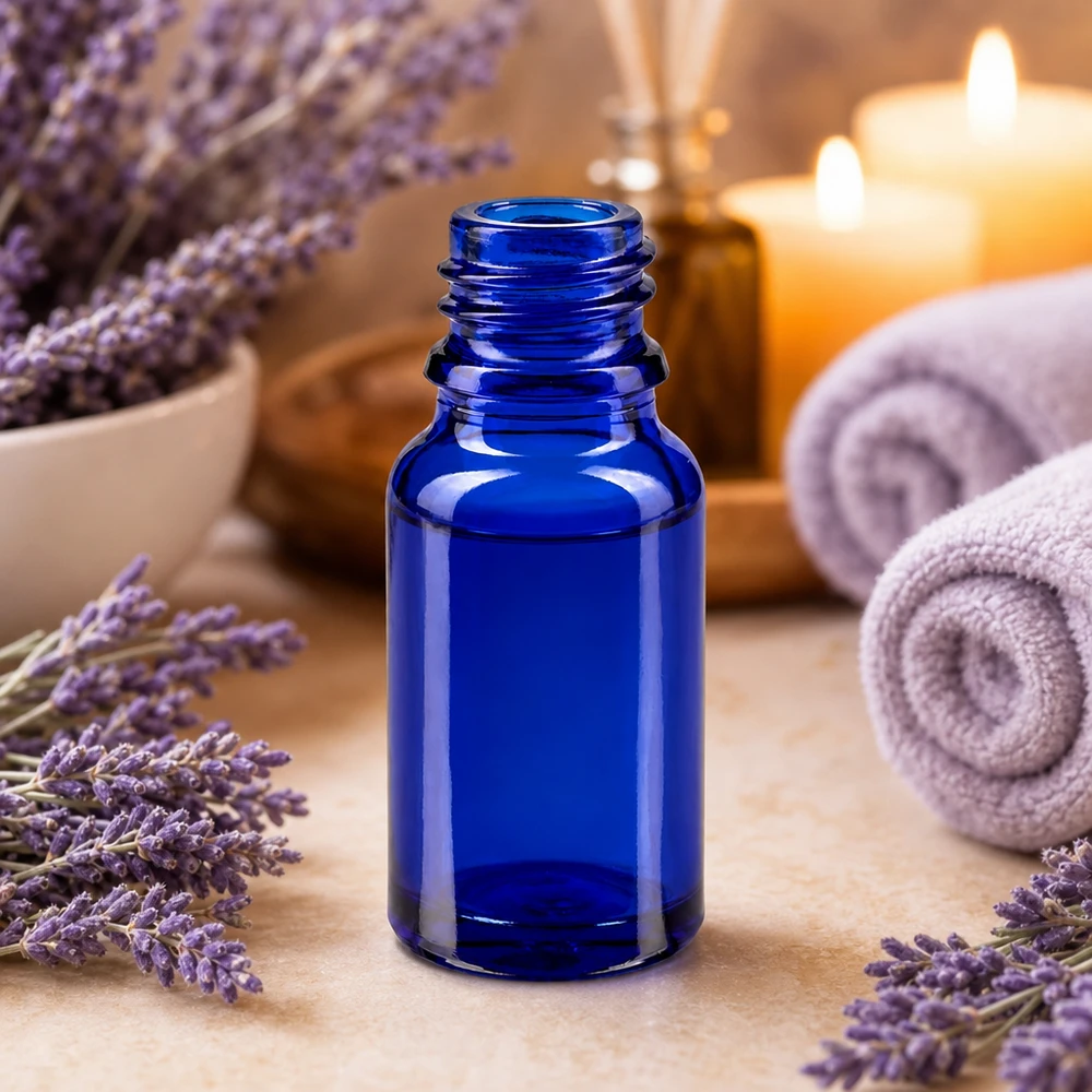 Flacon 10 ml DIN18 - verre bleu Bouteille ApoGlas de 10 ml d'un bleu élégant, parfaite pour le bricolage cosmétique et les remèdes naturels