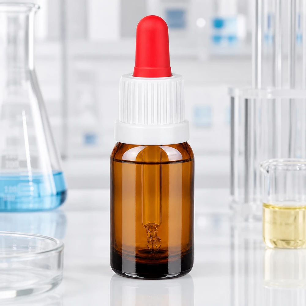 10ml flacon à pipette blanc/rouge OV BrownLine UT18/10 Bouteille à pipette de 10 ml en verre brun de haute qualité avec protection UV et système de dosage précis