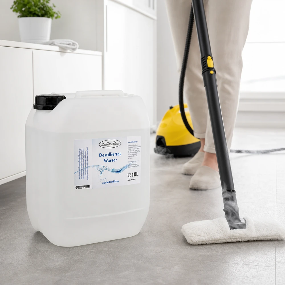Eau distillée Doktor Klaus - Aqua dest 10 litres en jerrican premium teinte naturelle Nettoyage à la vapeur avec 10L d'eau distillée Docteur-Klaus pour une performance de nettoyage optimale
