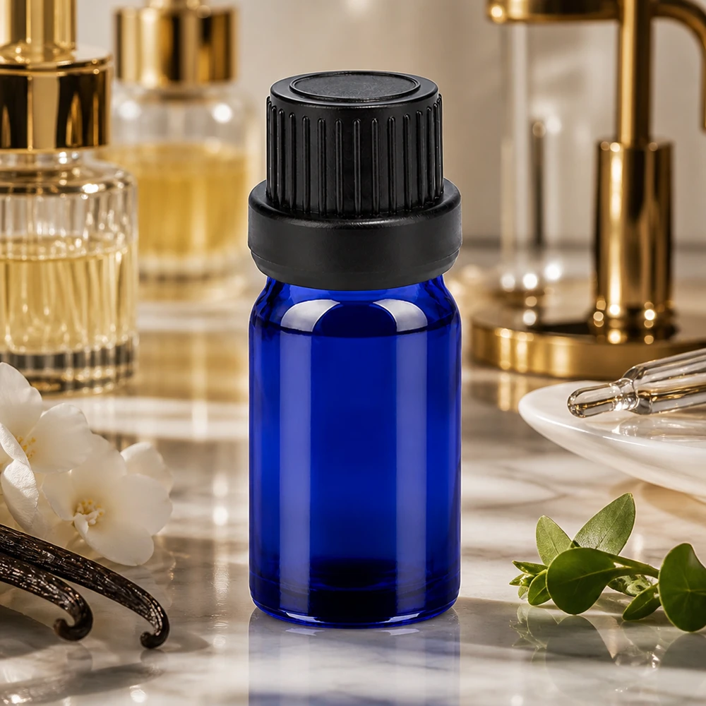 Flacon 5ml 11mm SV noir OV BlueLine UT18/5 Flacon professionnel de 5ml en verre bleu robuste avec bouchon OV noir pour les besoins du laboratoire
