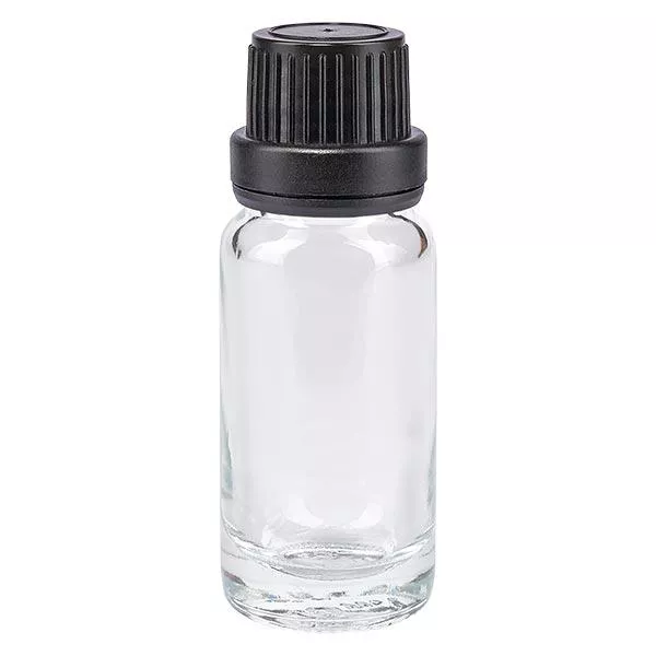 Flacon de pharmacie clair 10ml bouchon vissable noir étanche bouchon inviolabilité Flacon de pharmacie clair 10ml bouchon vissable noir étanche bouchon inviolabilité