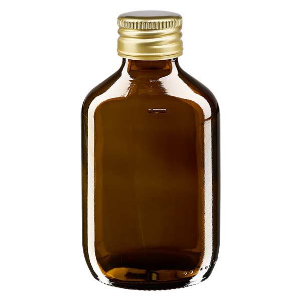 Bouteille médicale de 200ml brune avec bouchon en aluminium or