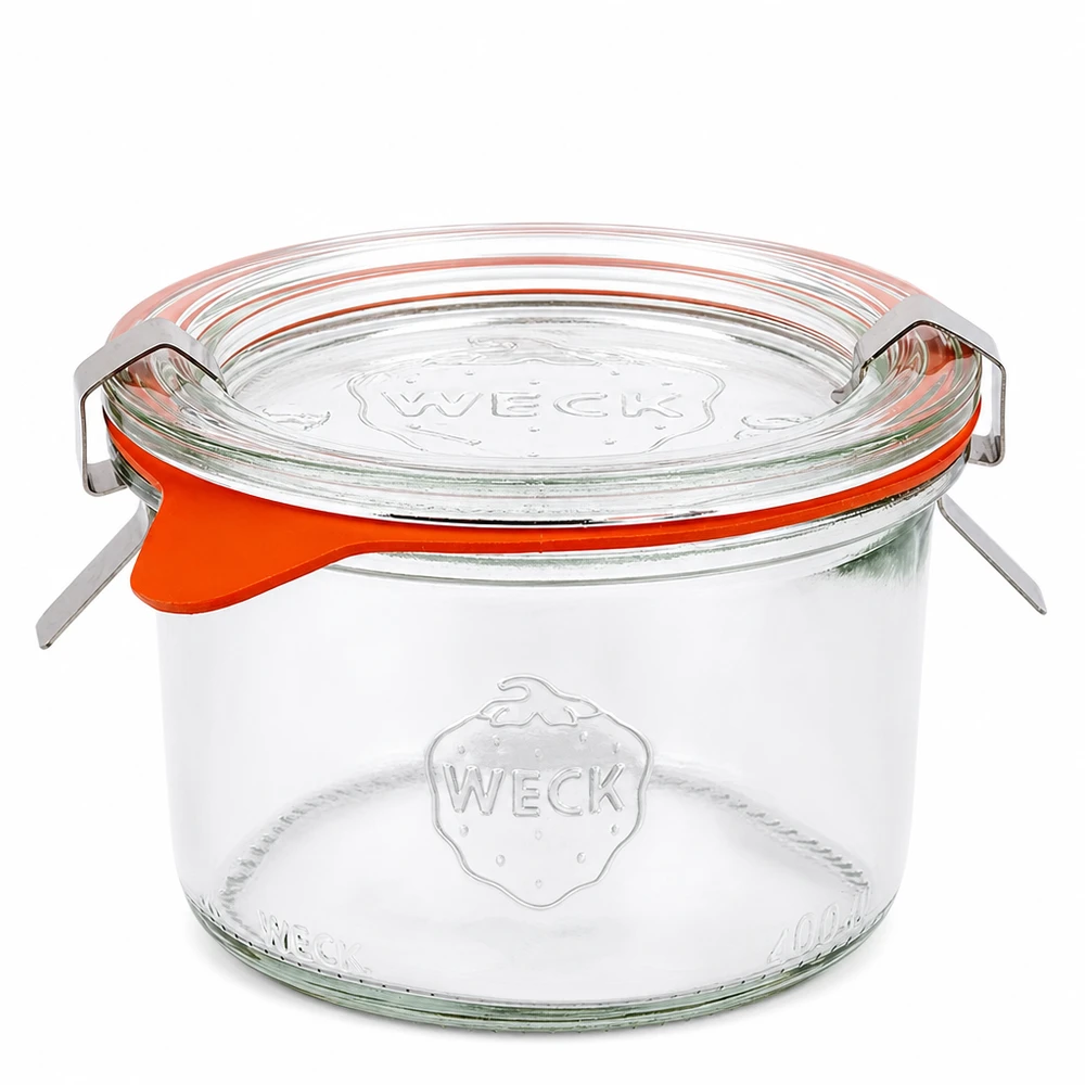 200ml bocal conique complet WECK RR80 WECK Bocal 200ml RR80 avec couvercle en verre et anneau en caoutchouc orange Bocal à conserves complet