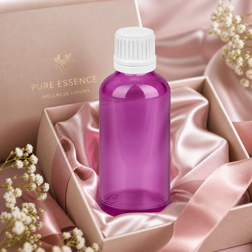 Flacon 50ml bouchon à vis 11mm blanc Originalité Bouchon à vis PurpleLine UT18/50 Flacon de pharmacie professionnel de 50ml en verre teinté pour les produits de bien-être et de beauté