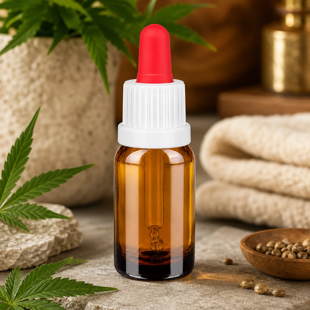 10ml flacon à pipette blanc/rouge OV BrownLine UT18/10 Petit flacon à pipette de 10 ml en marron avec tête en silicone rouge pour le dosage goutte à goutte de produits cosmétiques
