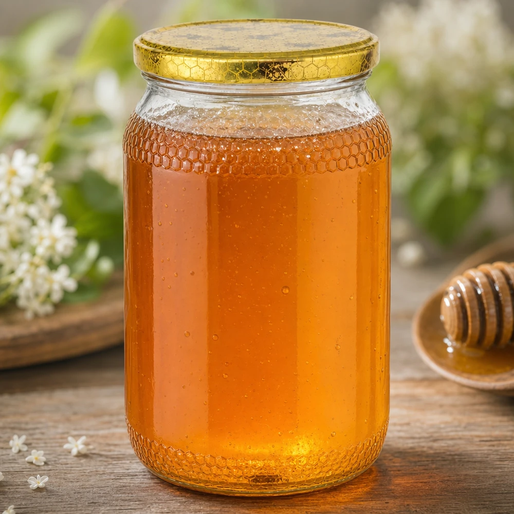 900ml pot de miel rempli de miel couvercle doré en nid d'abeille fond en bois dipper de miel apiculture produit naturel