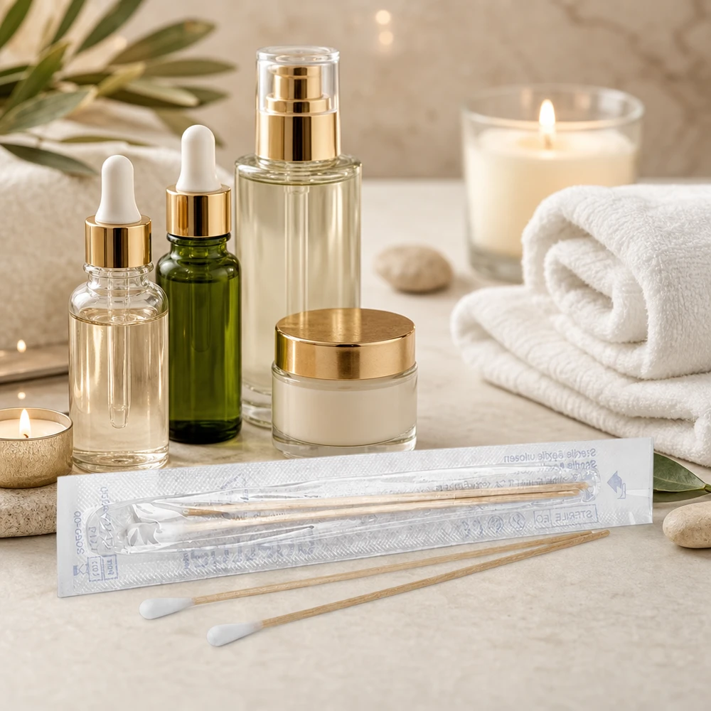 Cotons-tiges de précision, stériles et emballés individuellement, pour une utilisation cosmétique hygiénique en spa