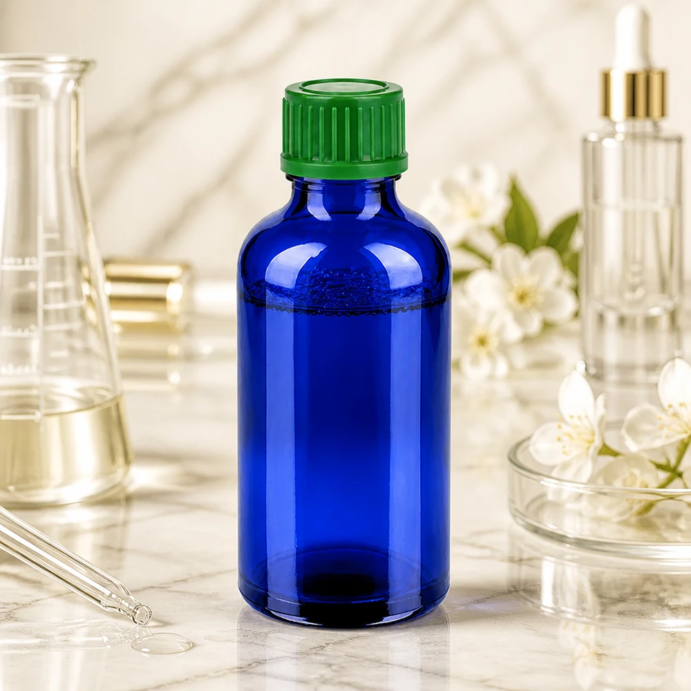 Flacon de 50ml 11mm SV vert STD BlueLine UT18/50 Elégant flacon bleu de 50 ml avec bouchon vert pour sérums et teintures de qualité supérieure