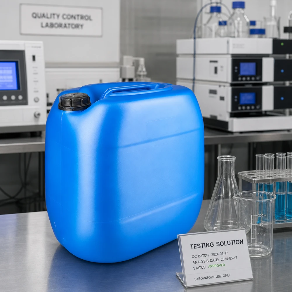 Bidon 30 litres bleu avec bouchon à vis OV Bidon plat empilable de 30 L, bleu, avec bouchon à vis noir OV, pour le stockage de produits chimiques