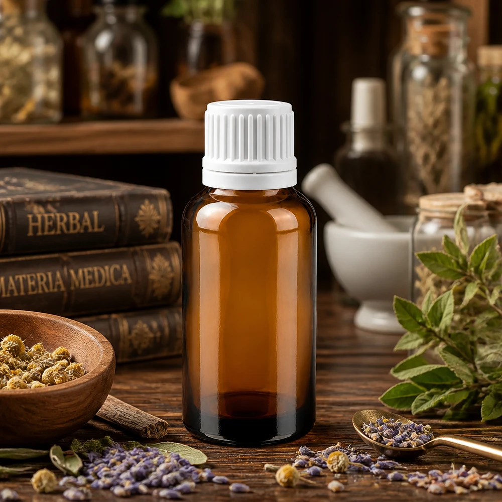 Flacon 30ml 11mm SV blanc OV BrownLine UT18/30 Bouteille de pharmacie professionnelle de 30 ml en verre brun pour les extraits d'herbes et les remèdes à base de plantes