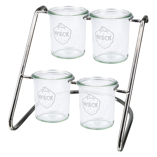 Présentoir Flato4 pour 4 bocaux WECK Support de service moderne avec 4 bocaux WECK dans un cadre métallique - rangement pratique et présentation élégante