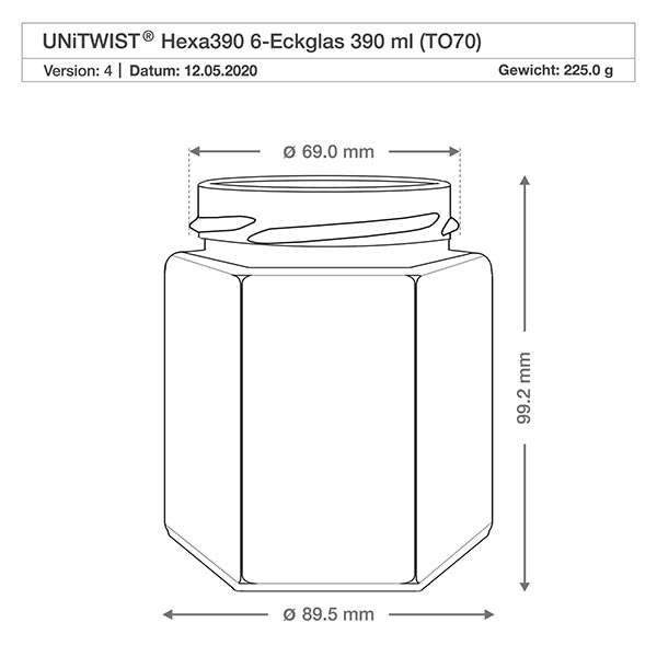 390ml Verre hexagonal sans couvercle (TO70) UNiTWIST