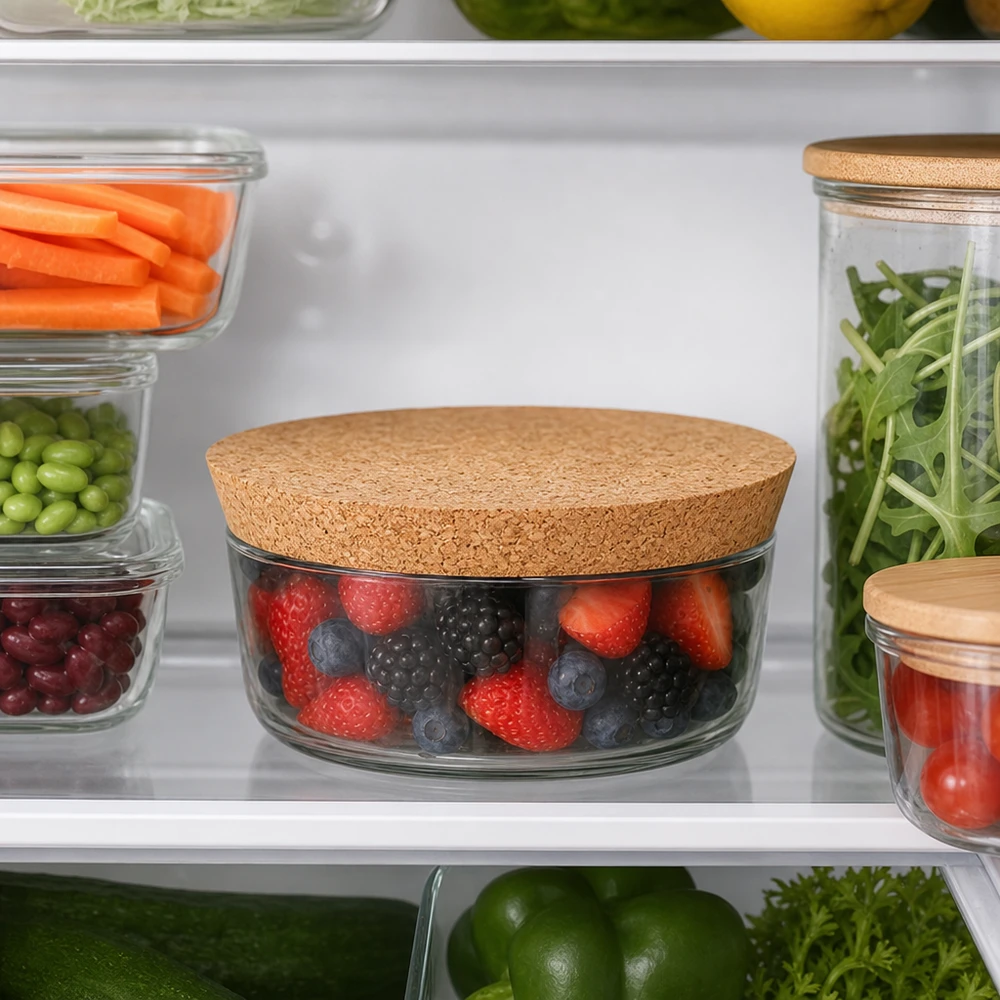 Bouchon naturel pour WECK RR100 (ø90/104, hauteur 20mm) WECK RR100 Korken im Kühlschrank Frischhaltung Beeren Gemüse Salat luftdichte Aufbewahrung Naturkork 94mm Öffnung