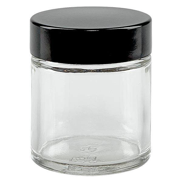 Pot en verre 30ml transparent, avec couvercle en bakélite noir