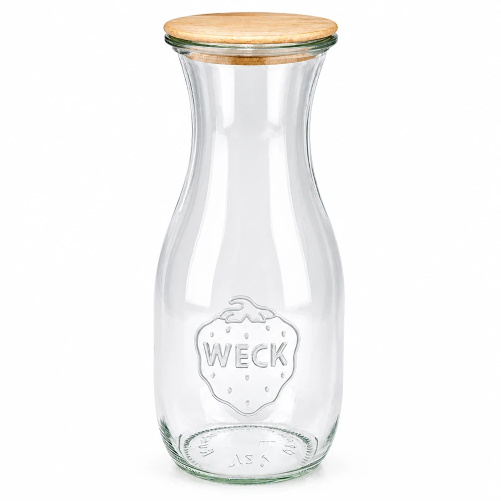 530ml Bouteille à jus de fruits WECK RR60 avec couvercle en bois WECK Bouteille de jus de fruits 530ml en verre avec couvercle en bois RR60 Bocal pour jus de fruits et boissons transparent