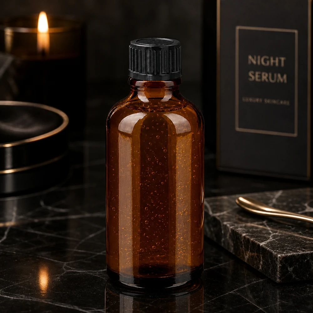 Flacon 50ml 11mm SV noir STD BrownLine UT18/50 Bouteille en verre brun premium de 50 ml avec finition mate et bouchon à vis noir pour les soins de la peau