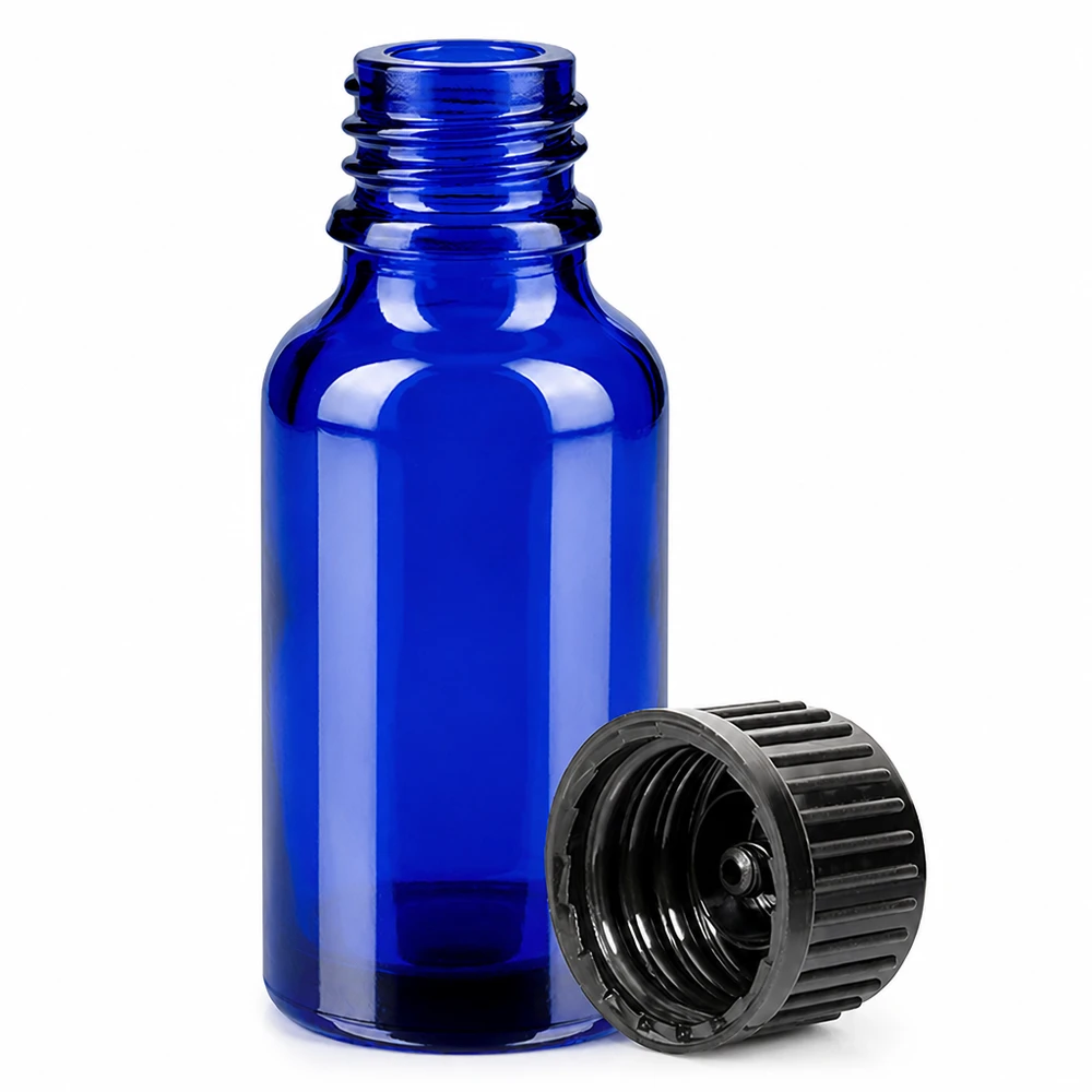 Flacon 20ml 11mm SV noir STD BlueLine UT18/20 Flacon en verre de 20ml avec bouchon noir rainuré et col étroit de 11mm pour une manipulation facile