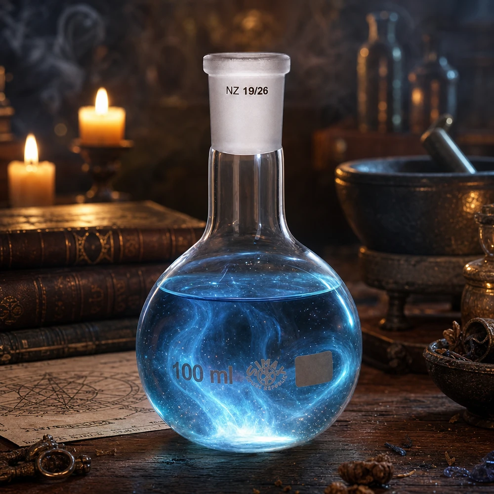 Ballon à fond plat 100 ml à col étroit, en verre borosilicate avec rodage normalisé 19/26 Ballon scientifique en verre 100ml avec forme ronde ergonomique et rodage normalisé universellement compatible