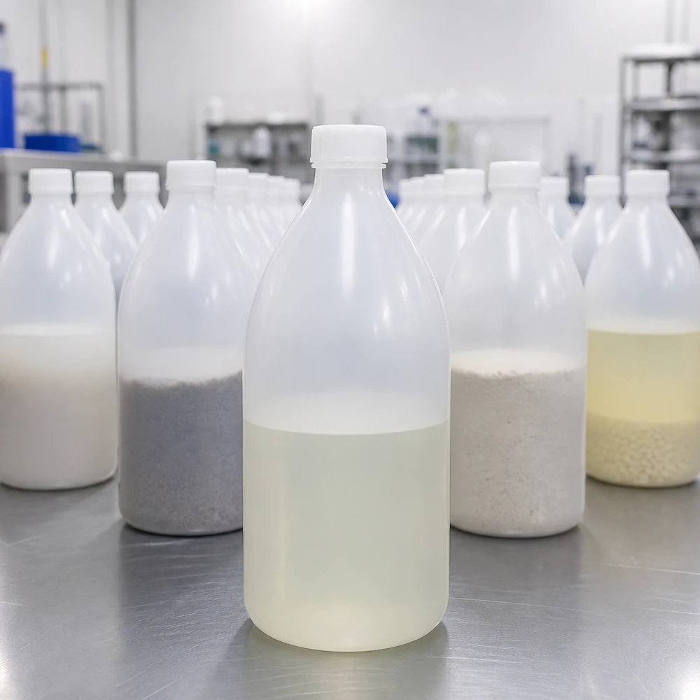 Flacon 1000 ml à col étroit, avec bouchon Sortiment befüllter 1000ml Enghals Laborflaschen mit unterschiedlichen Materialproben