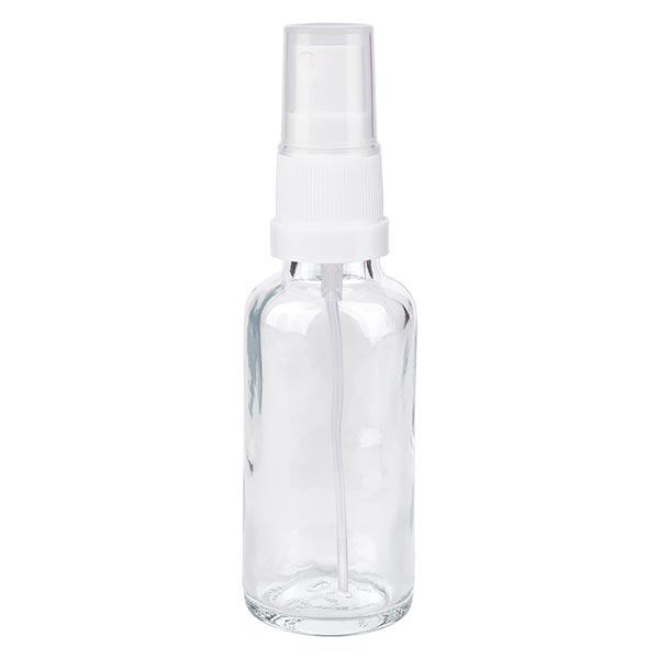 Flacon de pharmacie transparent 30ml embout spray blanc Flacon de pharmacie transparent 30ml embout spray blanc